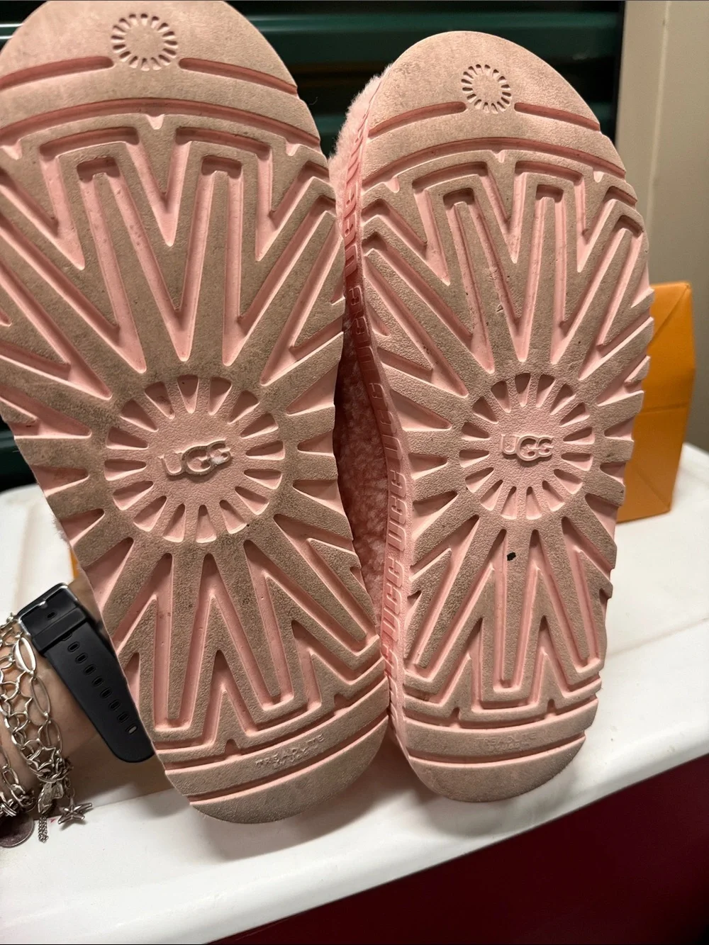 UGG Pink Fluffy Slide Sandals